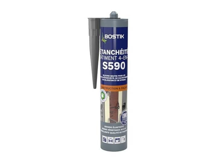 BOSTIK Mastic Silicone d'Étanchéité du Bâtiment 4 en 1 Noir S590-300 ml Intérieur et Extérieur - Joints De Calfeutrement - Dilatation - Façade Et Vitrage - Couleur : Noir