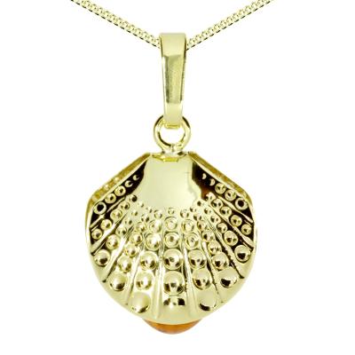 Kette und Anhänger Set OSTSEE-SCHMUCK "- Muschel - Gold 333/000 - Bernstein" Gr. 42, gold (gold 333, goldfarben, gelb), Schmuck_Sets, Damen, 42, Gelbgold 333