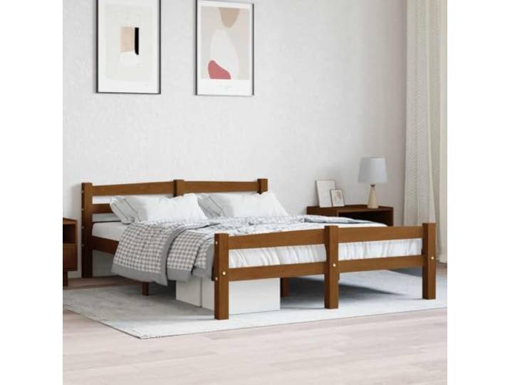 RJPLMFV Bettgestell, Kiefernholz, massiv, 120 x 200 cm, Honigbraun Ohne Matratze, inklusive Lattenrost, robuste Sperrholz-Konstruktion