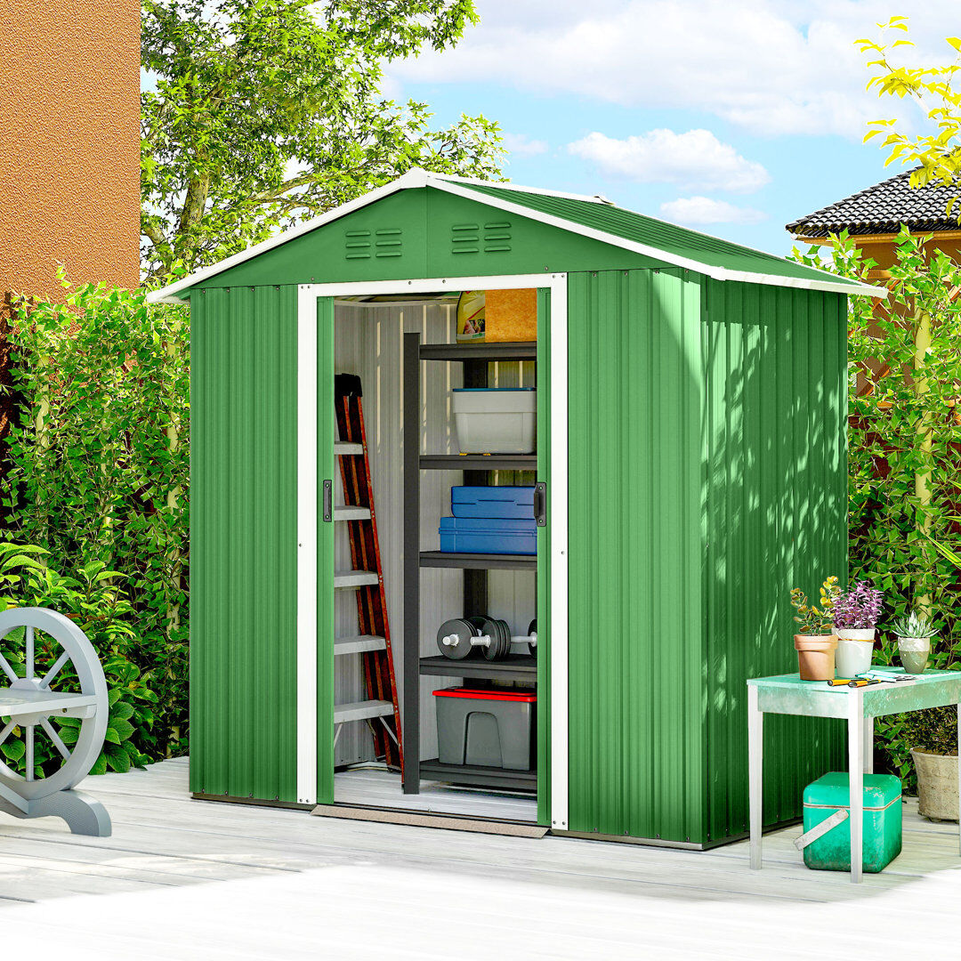 Outsunny 6.5 x 3.5ft Metal Garden Shed, Garden Storage Shed Green 194cm W X 107cm D X 191cm H