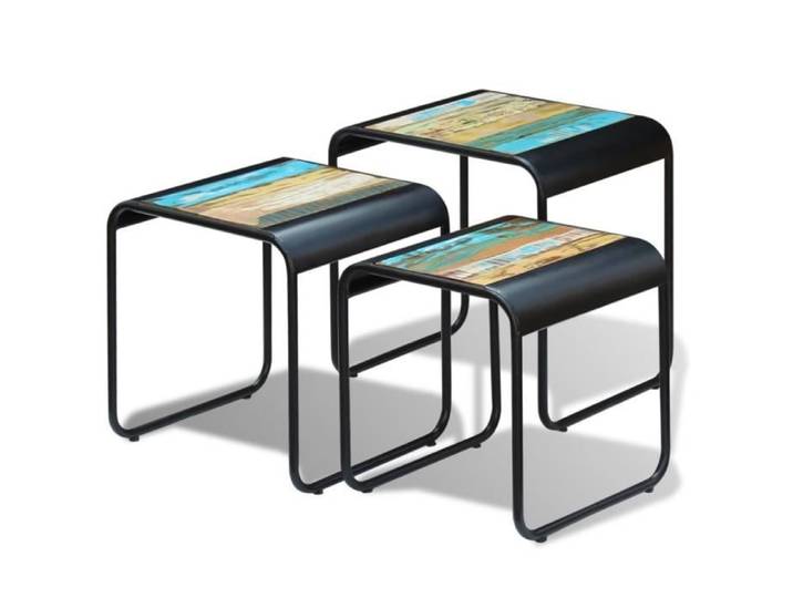 Furniture® Lot de 3 Tables basses Design Tables de nidification en bois de récupération massif 75155
