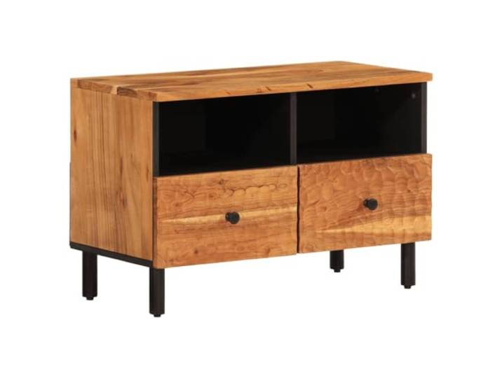 hliofuir TV-Schrank 70x33x46 cm Massivholz Akazie Lowboard Fernsehschrank Rustikales TV-Möbel aus Akazie mit offenem Fach und Eisenbeinen für Wohnzimmer und Schlafzimmer. Stabile Ablage für Deko.