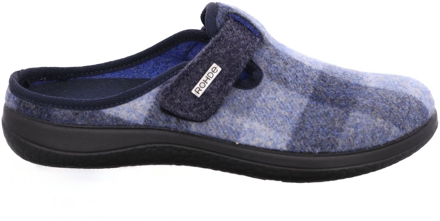 Pantoffel ROHDE "Bari", Damen, Gr. 37, Filz, blau, kariert, Schuhe Pantoffel, Hausschuh, Filz Clog, Homeslipper mit Klettverschluss