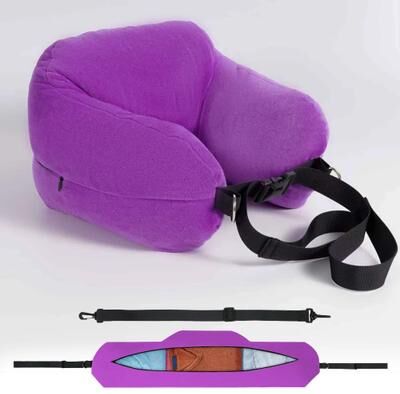 Inspire Curations FlexRest Travel Comfort Pillow Adjustable Travel Neck Pillow With Fillable Design & Washable Cover purple