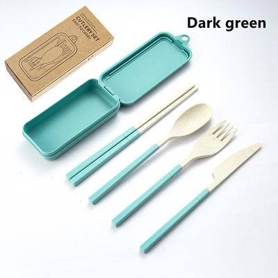 Modern Home Fixes Travel Tableware Set Wheat Straw Camping Cutlery Detachable Dinnerware dark Green