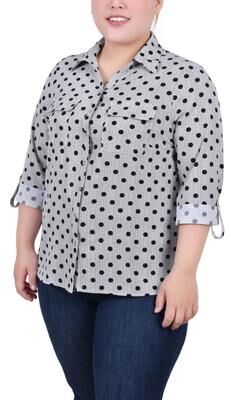 NY COLLECTION 3/4 Roll Tab Blouse With Pockets