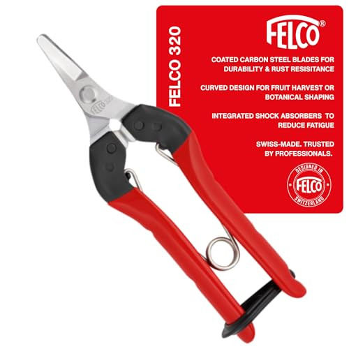 FELCO 320 oogst- en leesschaar voor bloemen, fruit en groentestelen met stalen handvat en gebogen blad, 154 mm