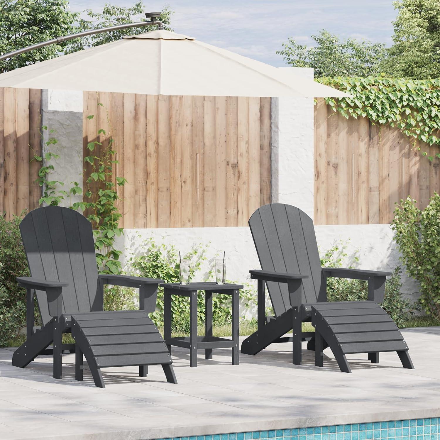 2 Adirondack-Gartenstühle aus hellgrauem HDPE mit Fußstützen, Lounge-Set für Terrasse und Balkon