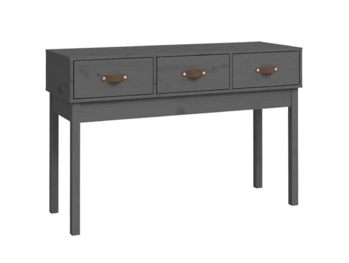 HQWNVXNM Konsolentisch Flurtisch 114x40x75 cm Kiefer Massivholz Grau Drei Schubladen für Alltagsgegenstände und Ablagefläche für Deko im Schlafzimmer und Büro nutzbar.