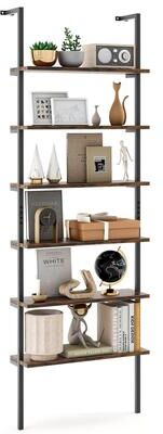 "6-Tier Vertical Ladder Shelf 72"" Tall Bookshelf with Metal Frame"
