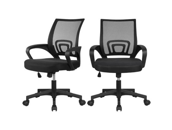Chaise de Bureau à Roulettes Maille Yaheetech - Noir - Siège Ergonomique et Réglable - Lot de 2