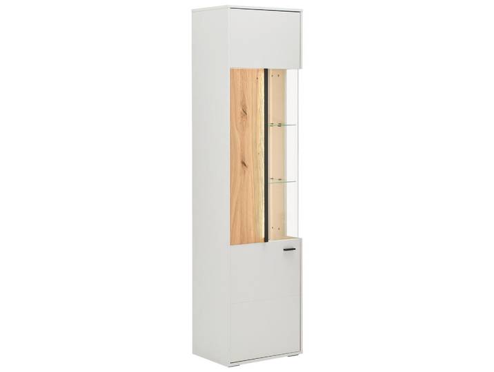 Hom`in Vitrine, Esche, Hellgrau, Kunststoff, Esche, massiv, 7 Fächer, warmweiß, 53.5x204x37.4 cm, Beimöbel erhältlich, Frontbeleuchtung, Wohnzimmer, Wohnwände, Vitrinenschränke