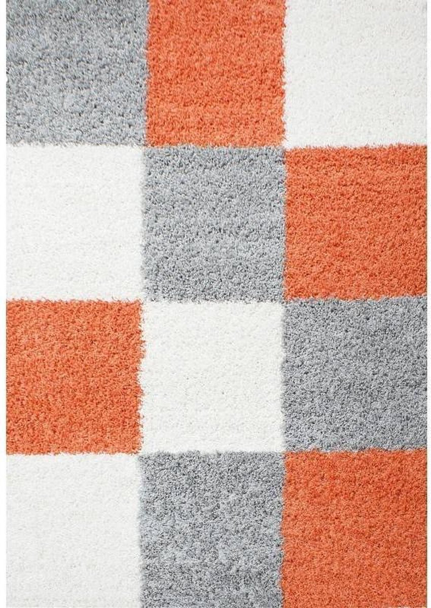 Merkloos Rechthoekig Vloerkleed met Ruitjespatroon - Polypropyleen - Oranje Geblokt
