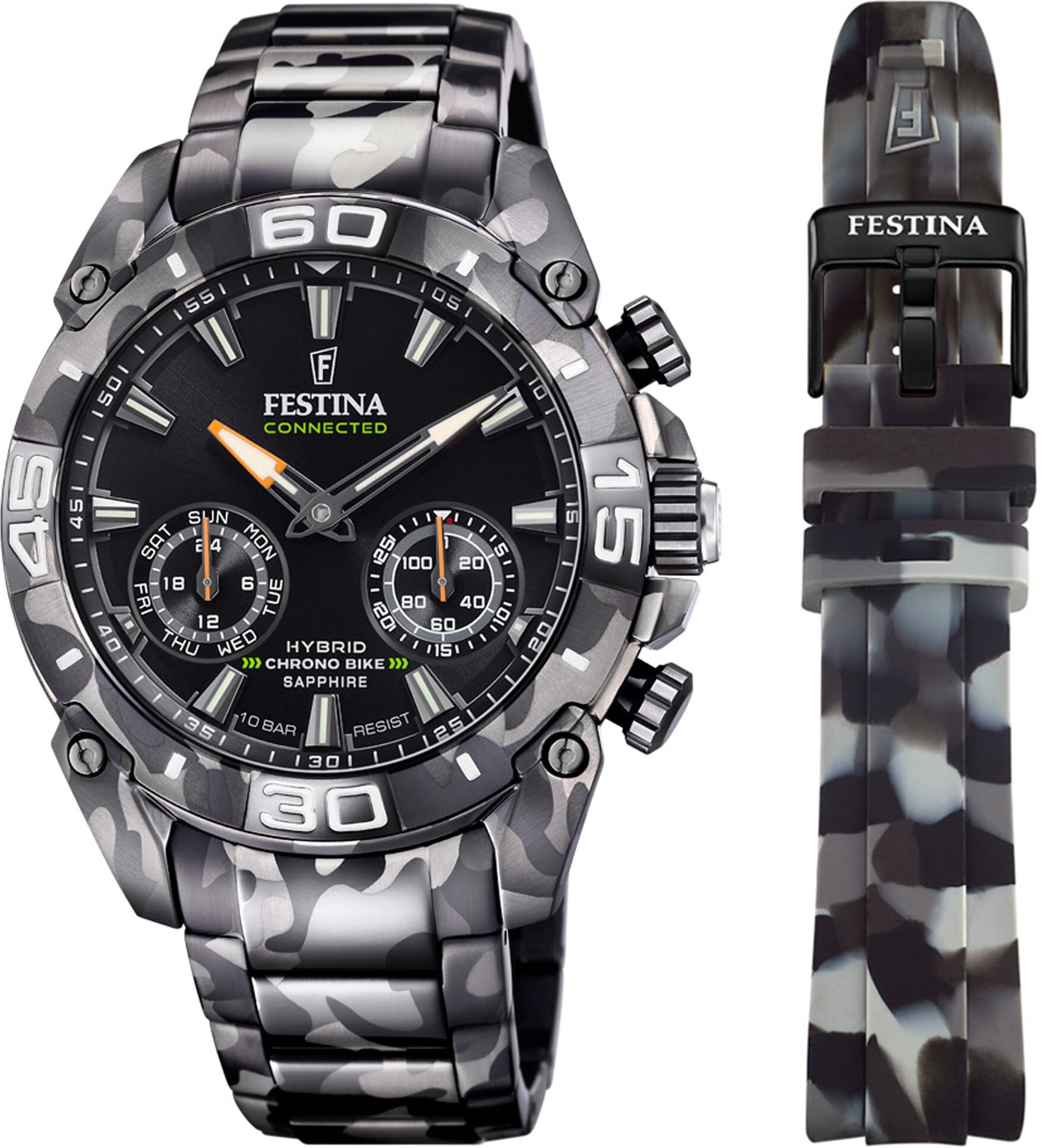 Chronograph FESTINA "Chrono Bike 2021 - Special Edition Connected", grau (grau, dunkelgrau, schwarz), Armbanduhren, Herren, grau-dunkelgrau, Chronograph, Armbanduhr, Quarzuhr, Herrenuhr, Stoppfunktion, ideal als Geschenk