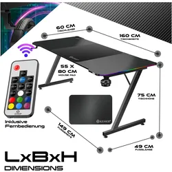 Kesser Gaming Schreibtisch mit Getränkehalter Ergonomischer Gamer Tisch, Gaming Tisch, Schwarz