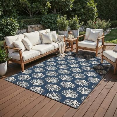 Style Haven Miramar Coastal Coral Navy/ Ivory Indoor/Outdoor Area Rug