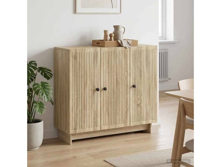 furnicato Sideboard 89 x 34,5 x 80 cm Sonoma-eiche (1 St), Höhenverstellbare Regale Buffetboard mit Metallgriffen für Wohnraum