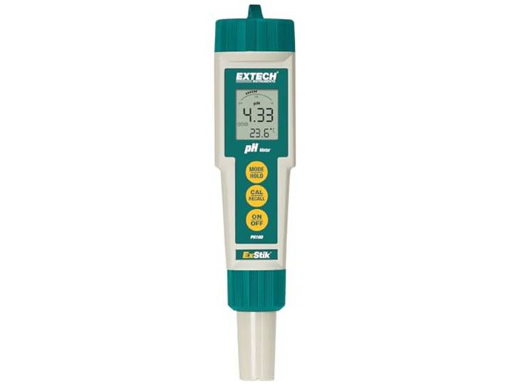 Extech Wasserdichtes pH-Messgerät, 1 Stück, PH100 pH 0,00-14,00, wasserdicht, ATC, Flachflächenelektrode, Temperaturanzeige, Auto-Abschaltung, Becher
