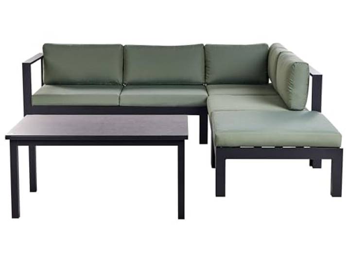 Lounge Set schwarz Aluminium Ecksofa mit Auflagen grün 1 Couchtisch Messina