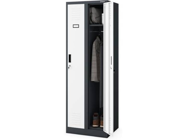 Jan Nowak Umkleideschrank Metall, 2 Abteile, abschließbar, 180 x 60 x 50 cm Für 2 Nutzer, Trennwand je Abteil, Kleiderstange, Ablage, 4 Haken, Lüftung, Namensschild, Stahl 0,6 mm