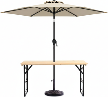 Costway 3-Piece Patio Picnic Table Set: Adjustable Wooden Picnic Table + Umbrella + Umbrella Base