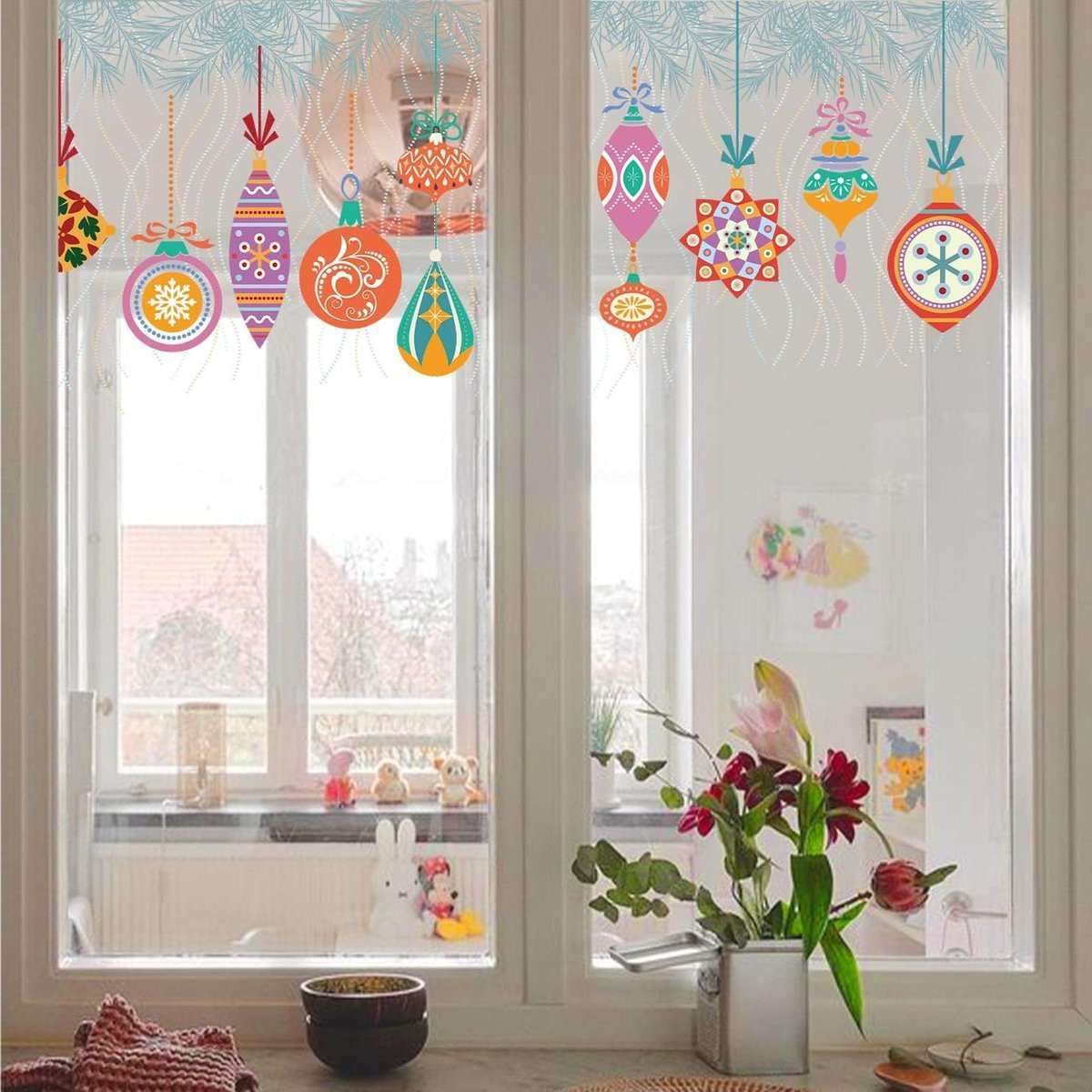 Meerkleurige Kerst Raamstickers Dubbelzijdig Zichtbare Raamfolie Decoratie 120 x 40 cm