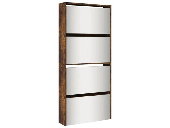 Armoire à chaussures - UU - Range-chaussures - miroir à 4 niveaux - chêne fumé 63x17x134 cm m56