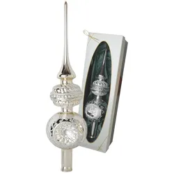 Krebs Glas Lauscha Silber glanz 33cm Große Reflexspitze mit 3 Reflexen und aufgesetzter Form, Glasornament, mundgeblasen und handdekoriert mit Glitter