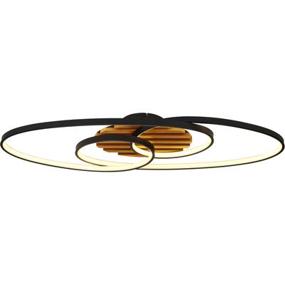 GLOBO LIGHTING Deckenleuchte "TISHA I", schwarz (schwarz matt), 1, H: 9cm, 1 Stk., Leuchten, Deckenleuchte schwarz/Holz, LED 40W, 3000K, Deckenleuchte