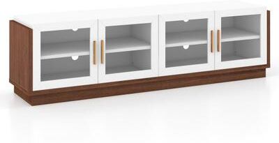 Costway Large TV Stand for TVs up to 75 Inch with 4 Tempered Glass Doors for Living Room-White