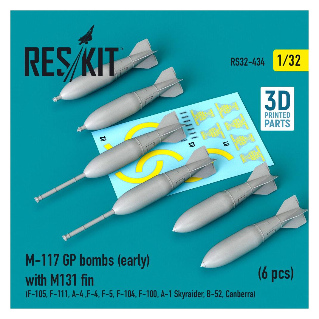 ResKit M-117 GP bombs (early) with M131 fin (6 pcs) (F-105, F-111, A-4,F-4, F-5, F-104, F-100, A-1 Skyraid (RS32-0434)