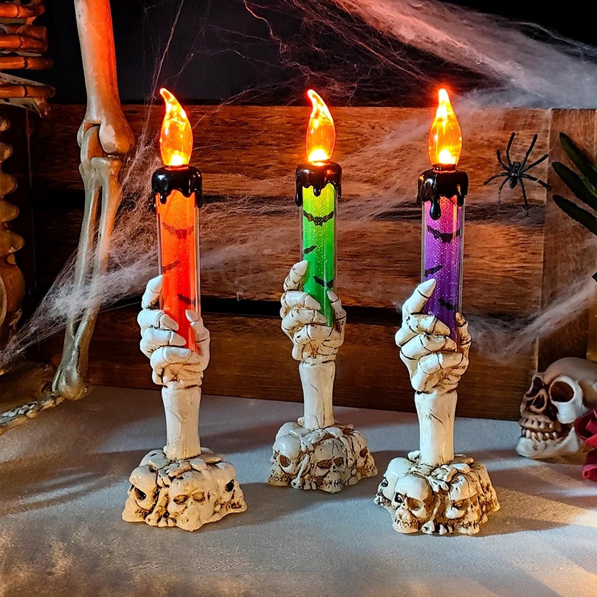 Omgoods Set van 3 Flameless LED Kaarsen voor Halloween Decoratie