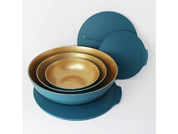 TUPPERWARE Mikrowelle Allegra Petrol Gold 3,5L + 1,5L + 740ml Servierschüssel, Schüssel + Joghurtbecher