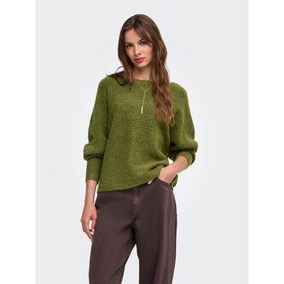 Strickpullover ONLY "ONLDANIELLA L/S PULLOVER KNT NOOS", Damen, Gr. M, sphagnum detail:melange, Strick, Obermaterial: 77% Polyacryl, 19% Polyester, 4% Elasthan, meliert, regular fit normal, Rundhals, Fledermausärmel Rippstrickbündchen, Pullover...
