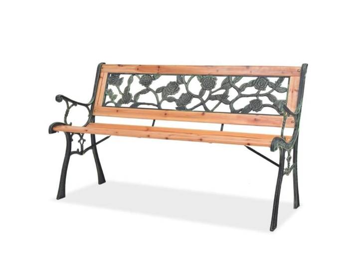 Banc de jardin - BAO - 122 cm - Bois et fer forgé - Dossier en PVC - 3 places