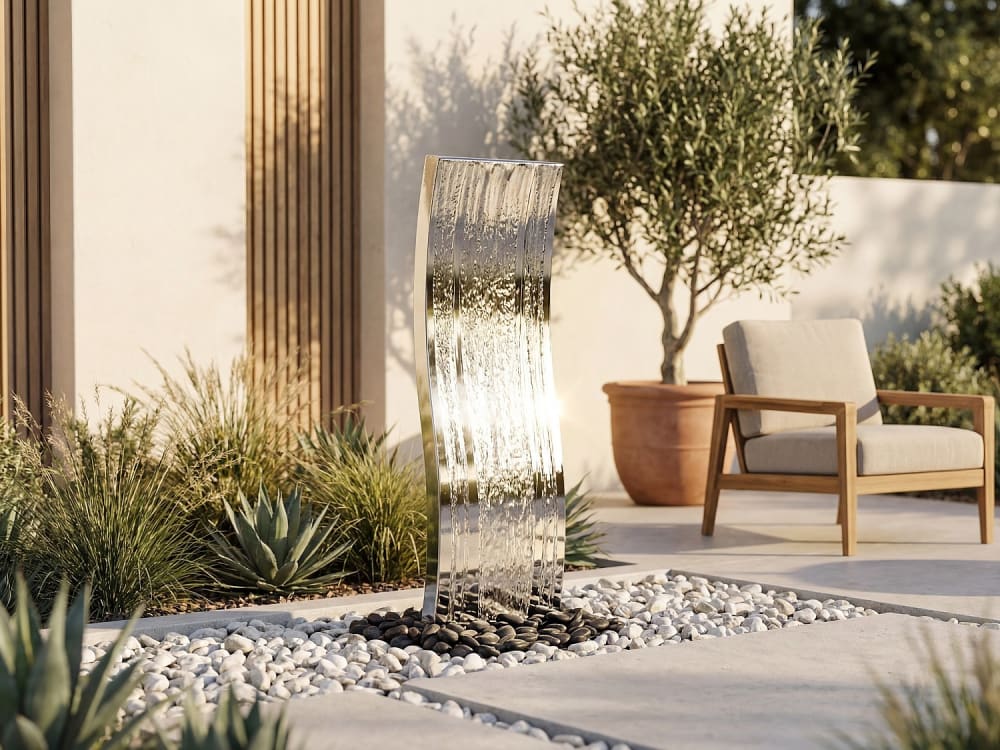vente-unique.com Fontaine de jardin acier inoxydable argenté Argenté 48x130x34cm