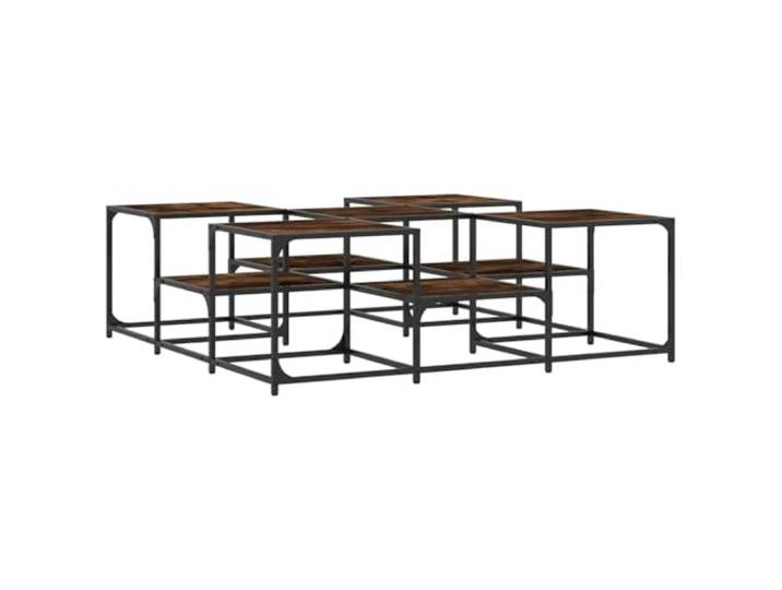 Couchtisch Raucheiche 121x121x40cm Metallgestell Holzwerkstoff,Tischplatten in 2 Höhen,verstellbare Füße,Industriestil,leicht zu reinigen