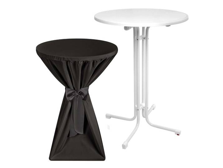 STEHTISCH Sylt Ø 80cm Weiß mit Premium Stehtischhusse Ø 80cm Schwarz
