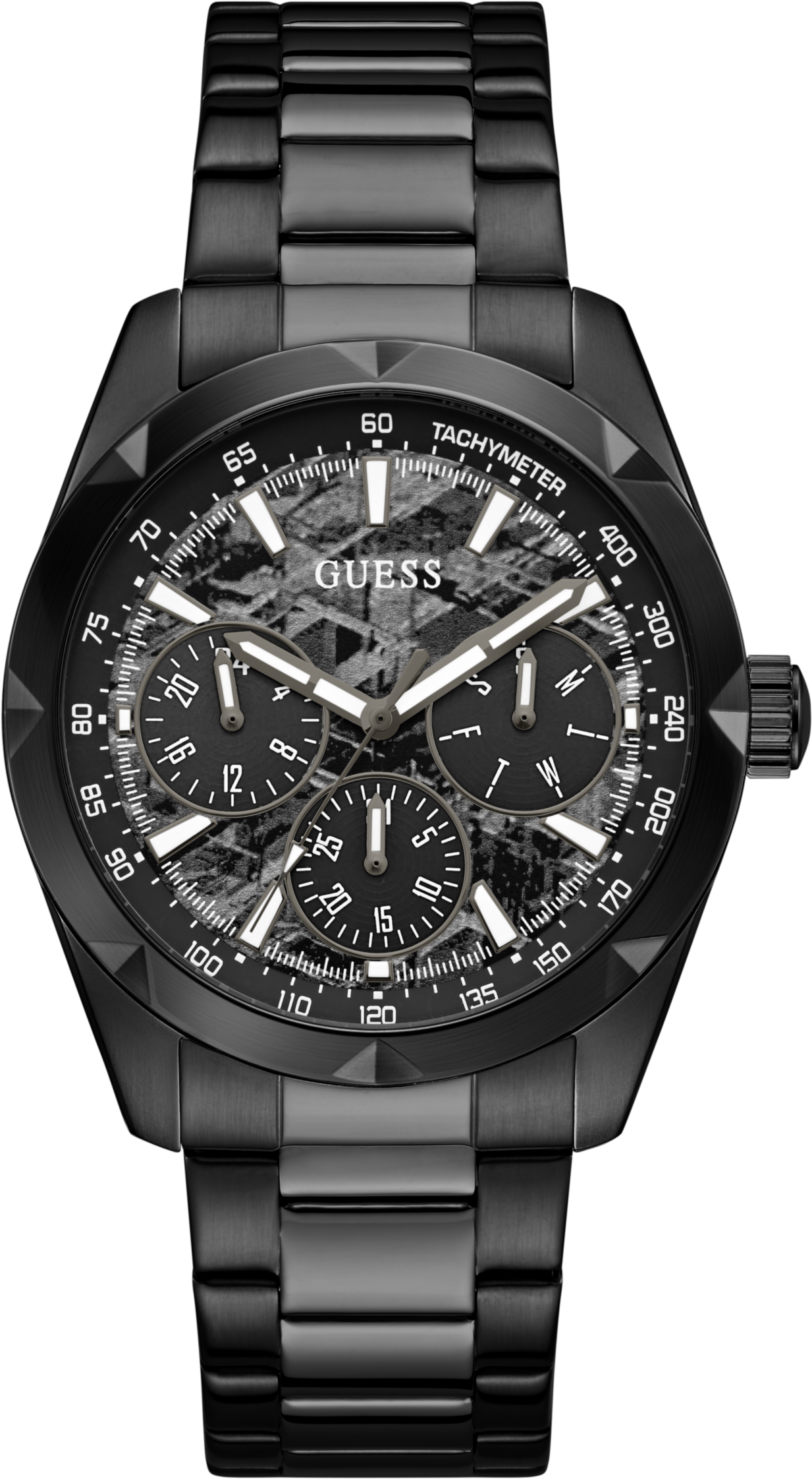Multifunktionsuhr GUESS "ROCCO", schwarz, schwarz, Armbanduhren, Herren, schwarz, Multifunktionsuhr, Quarzuhr, Armbanduhr, Herrenuhr, Edelstahlarmband, analog, Tag