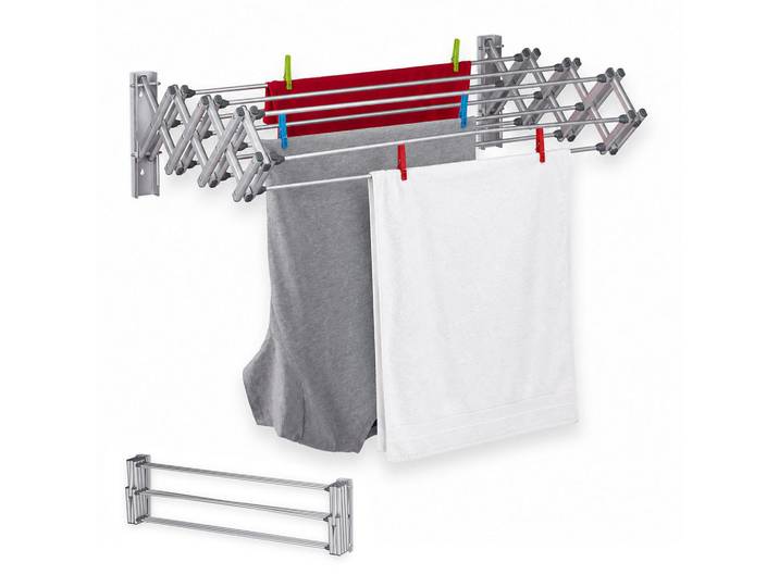Relaxdays Wandtrockner Silber ausziehbar Aluminium 8 m, Silberfarben, Metall, 95x27x60 cm, Haushalt & Reinigung, Wäschepflege, Wäschekörbe & Tonnen