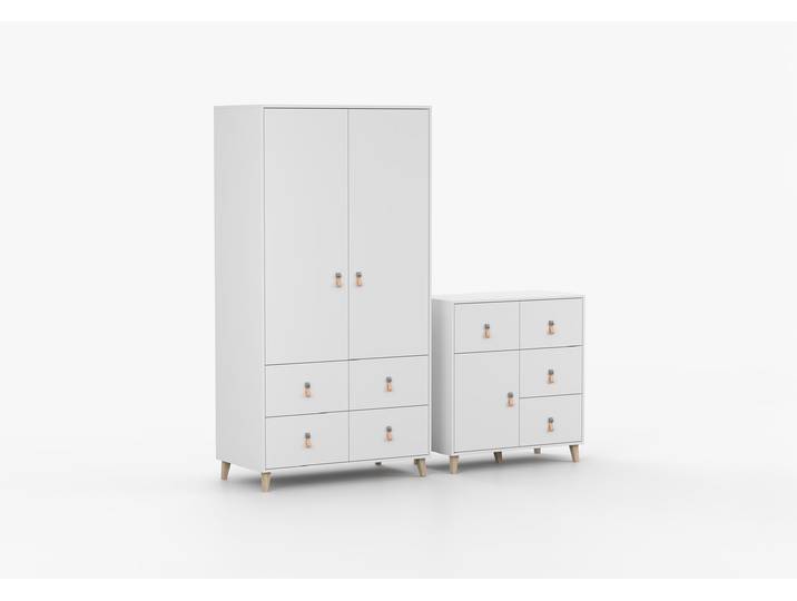 Drehtürenschrank und Kommode 2-er Set FIGO 06/FIGO 03 Weiß Weiß