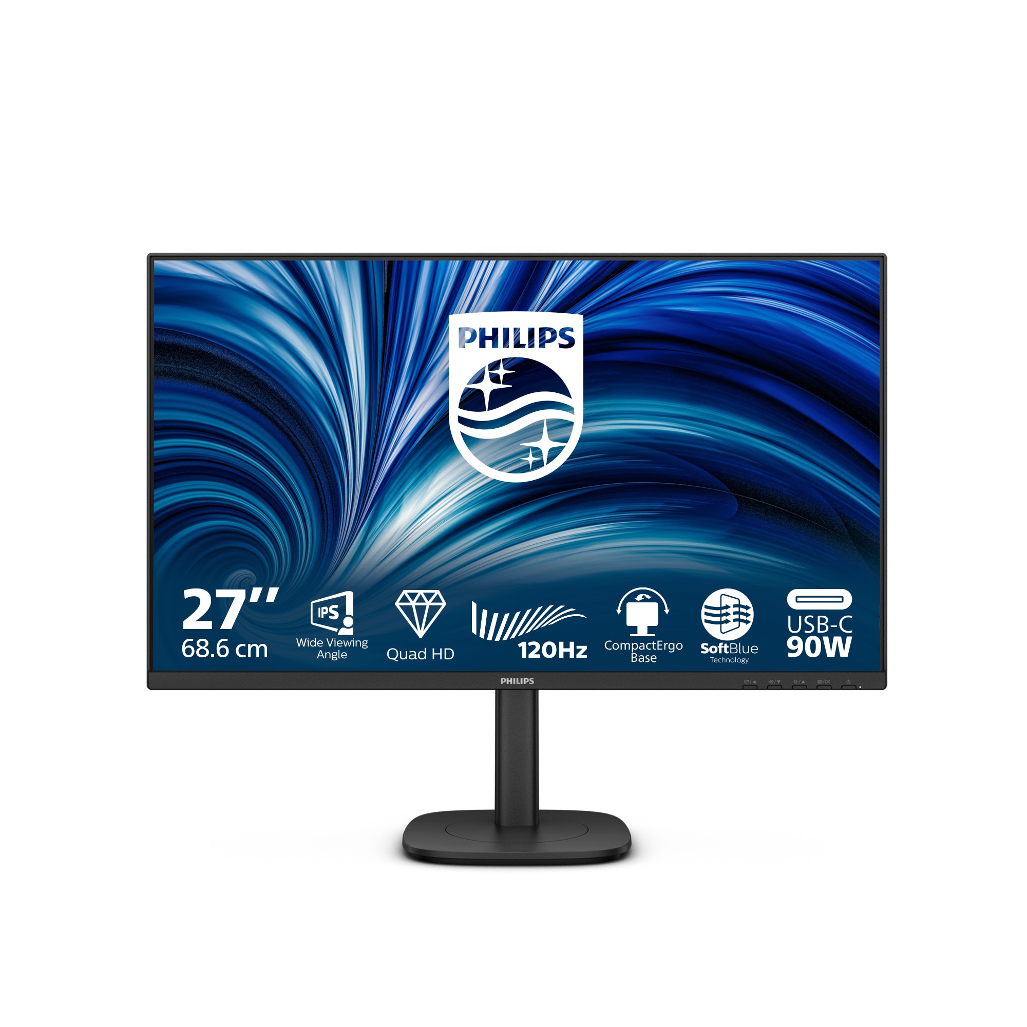Philips 27B2U3601 27 Zoll QHD IPS Office Monitor 16:9 120 Hz DP/HDMI/USB-C PD90W/LAN Docking 27B2U3601/00