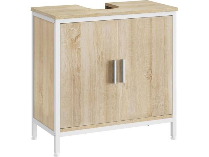Meuble sous Lavabo - EUGAD Armoire sous Évier - Cadre en Métal - 60x30x60cm - Blanc+Chêne Clair