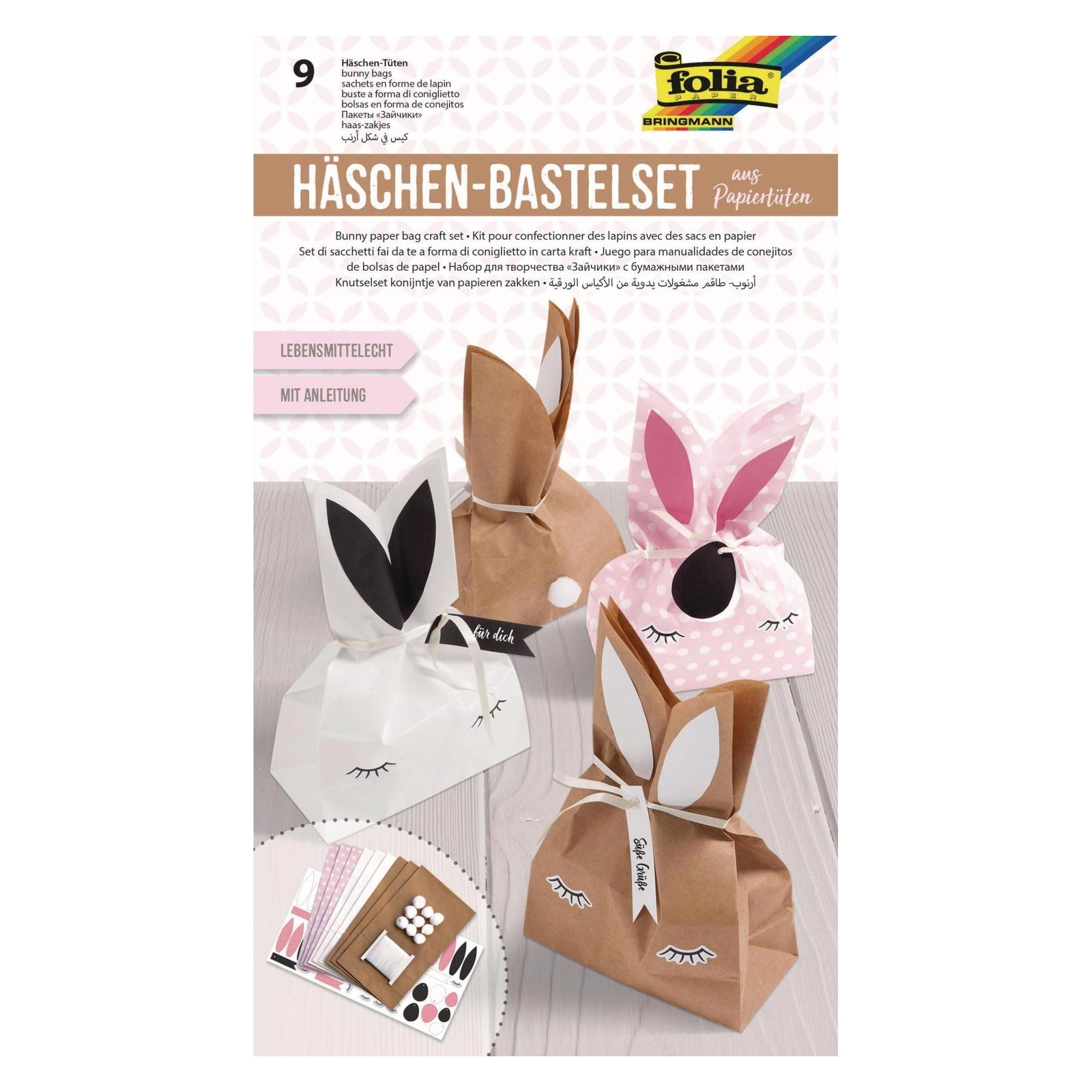Folia Bastelset Papiertüten-Set Häschen braun/rosa/weiss 9 St. (41292)