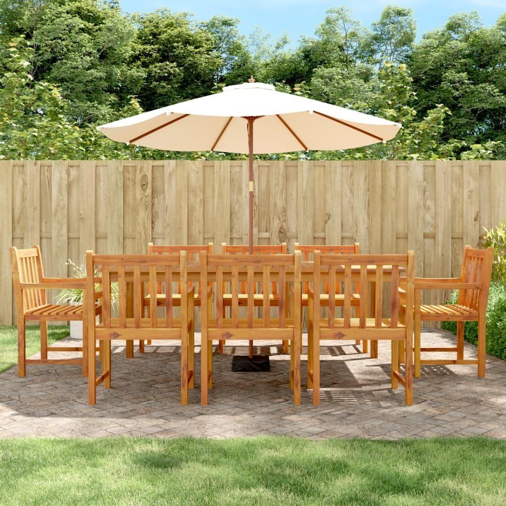 Gartenstuhl-Set aus massivem Akazienholz, 8-teilig, 56 x 55,5 x 90 cm, Outdoor-Esszimmerstühle für Terrasse und Garten, robuste Holzstühle mit Armlehnen, langlebig, Natur