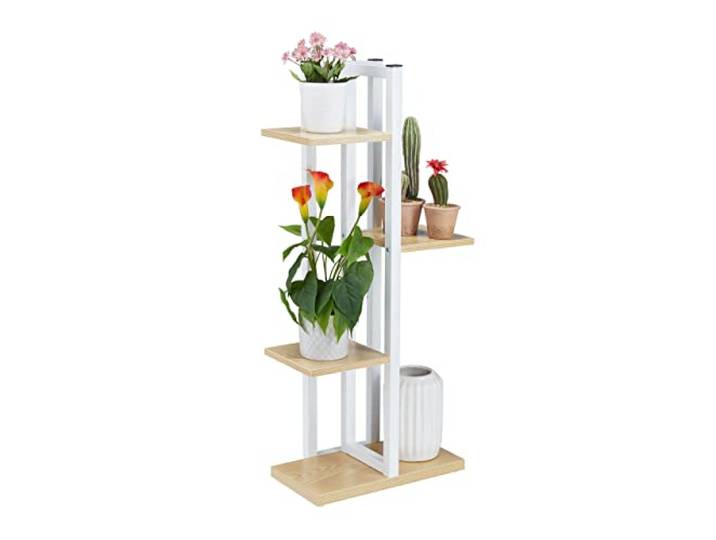 Relaxdays Étagère à plantes\, escalier fleurs\, 4 niveaux\, marron clair HLP 93x42\,5x22\,5 cm\, aspect bois