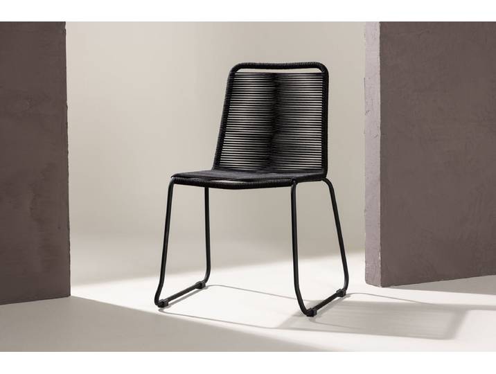 Gartenstuhl Mirava - in Schwarz mit Polyesterseil - Schwarz - Luxusbetten24