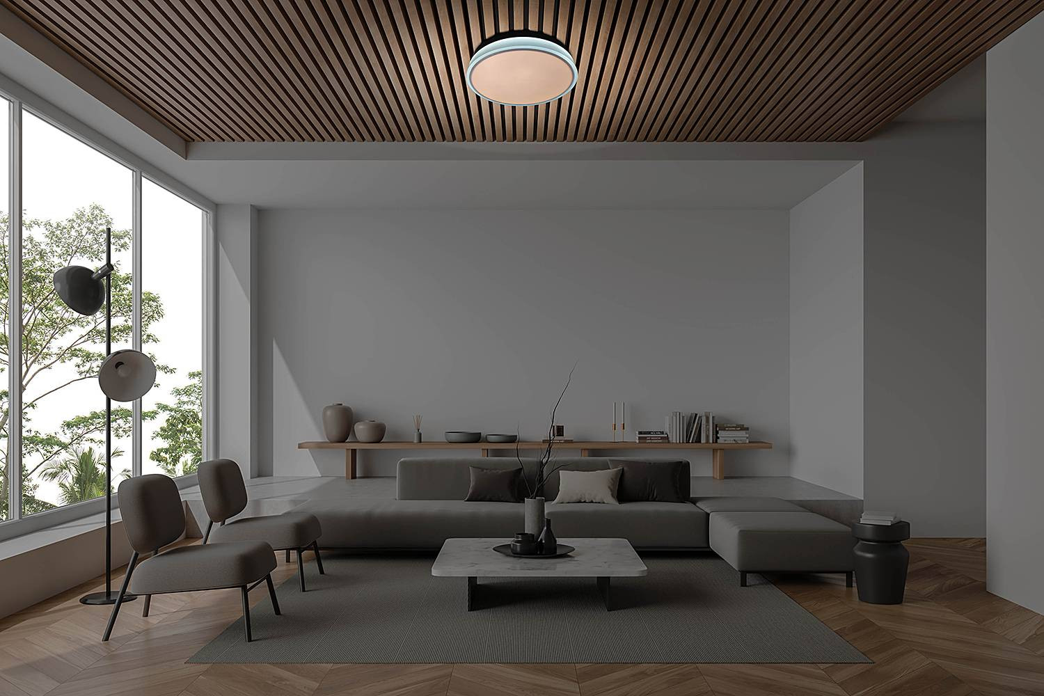 home24 LED-plafondlamp Lola wit/bruin Ø 50 cm