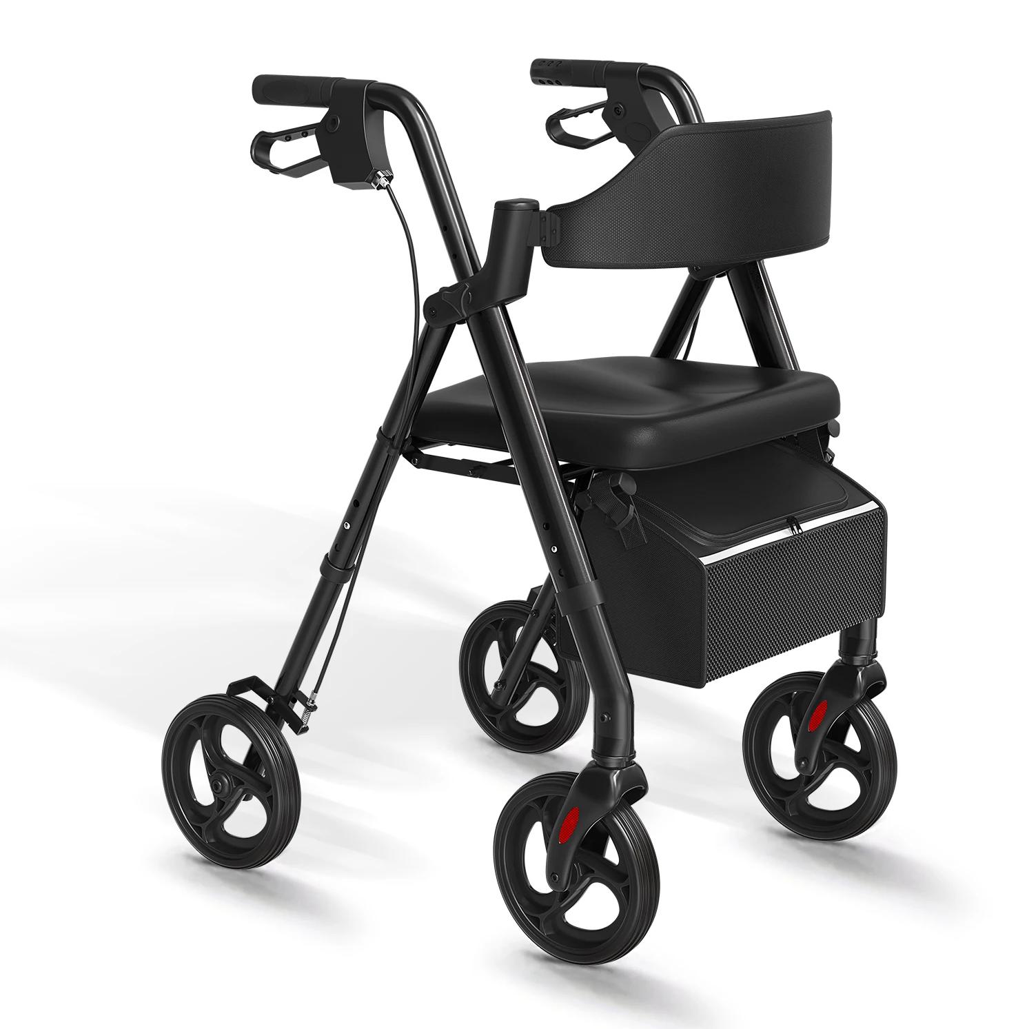 Rollator - Gehwagen für Senioren - Faltbar - Mit Sitz - Robuster Aluminiumrahmen - 20-cm-Räder - Schwarz