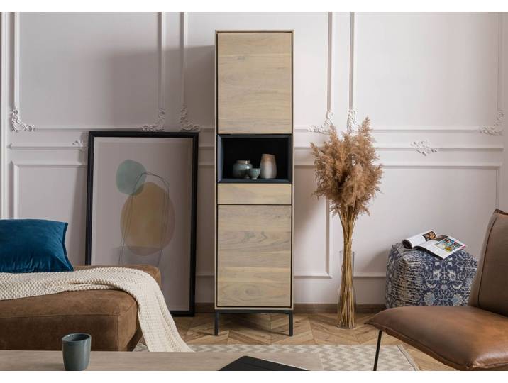 Highboard Akazie 45x45x175 grau-weiß geölt CHICAGO #10